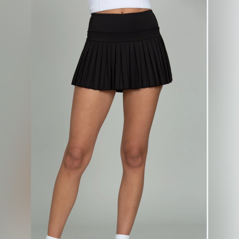Gold Hinge Black Pleated Mini Skirt